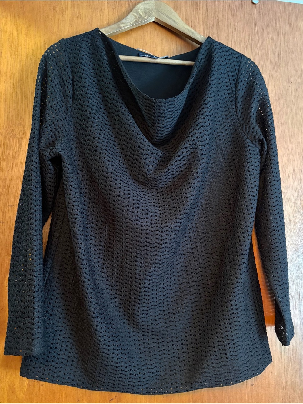 Jones New York 1X Black Laser Cut Eyelet Cowl-Neckline Blouse Lined